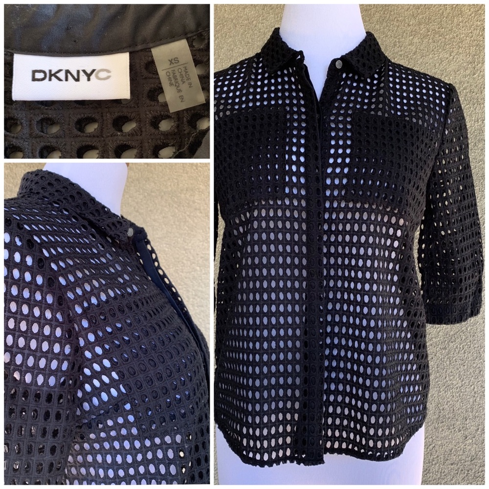 🔥5/$20🔥 DKNYC” Black Eyelet Camp Shirt